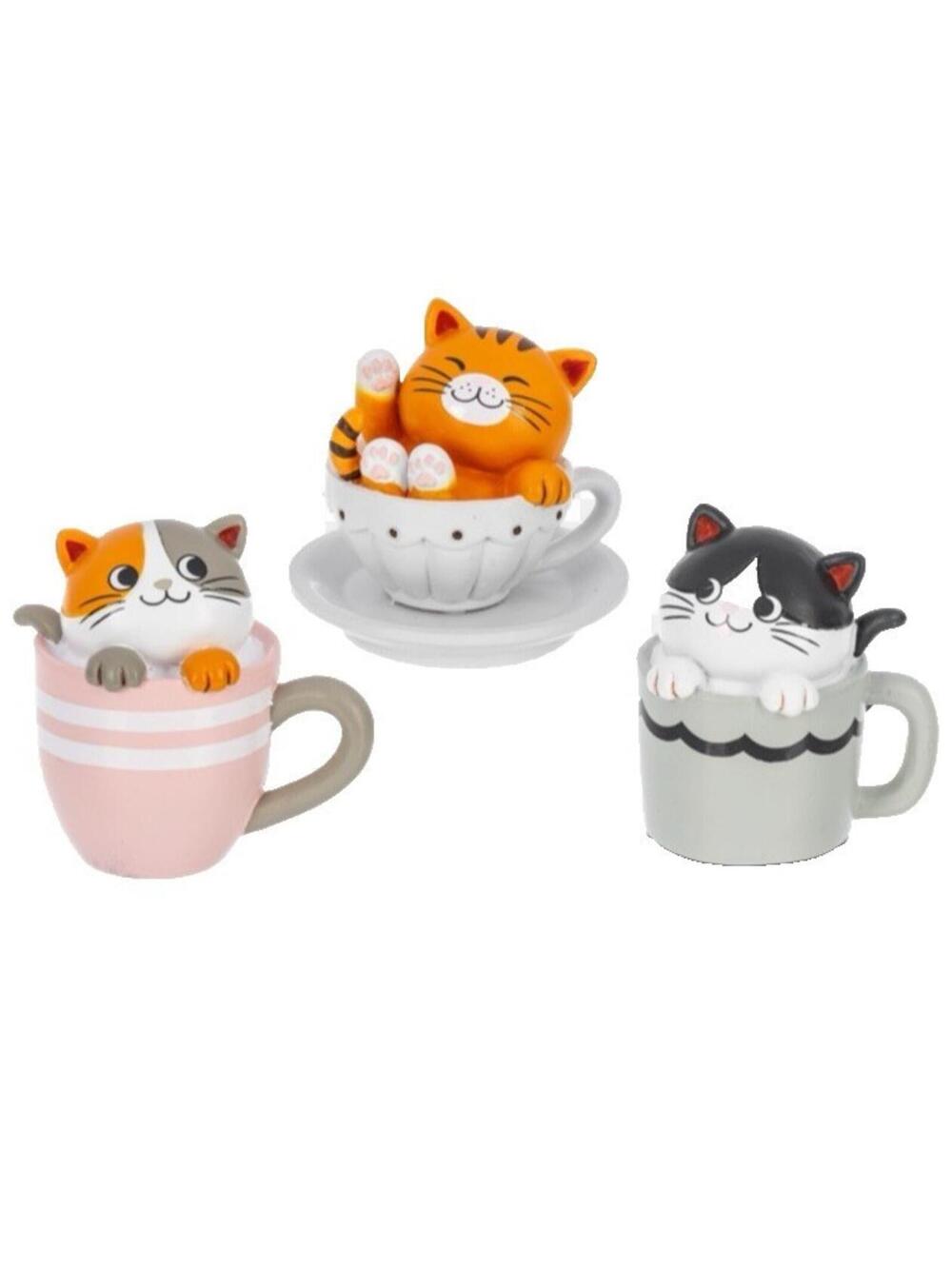 Ganz Teacup Cat Figurines 3pc Set Ceramic Kitten Collectible Home Decor Gift NEW